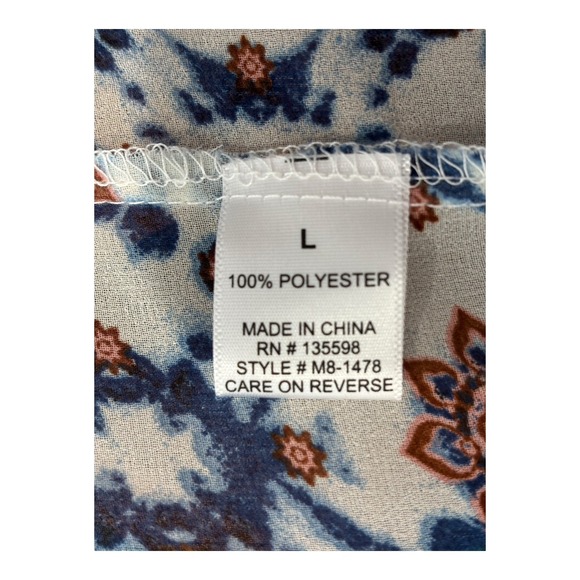 Cure Top Womens Large Wrap Ivory Blue Rust Geometric Sheer Lace Trim At Shoulder - Picture 5 of 8